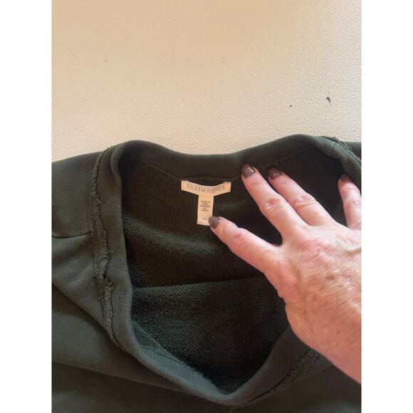 Eileen Fisher Long Sleeve Green Raw Edge Hem Pullover Sz L Sweatshirt - Picture 3 of 5